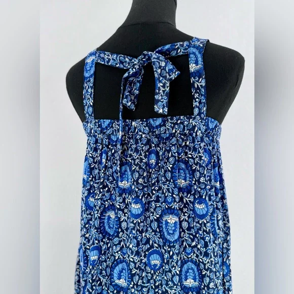Old Navy Midi Dress Women's Blue Tiered Floral Boho Beach Sz M Lightweight - Picture 8 of 10